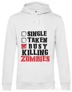 Hoodie barbat cu gluga Busy killing zombies Alb
