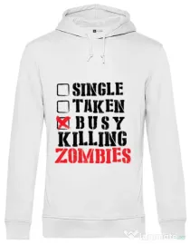 Hoodie barbat cu gluga Busy killing zombies Alb