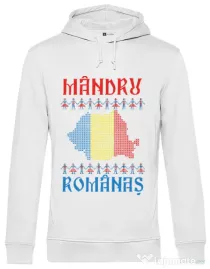 Hoodie barbat cu gluga Mandru romanas Alb
