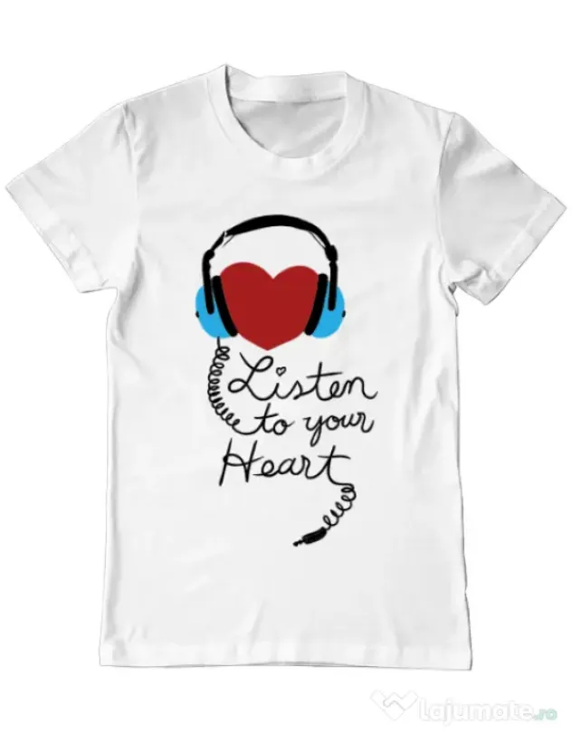 Tricou ADLER barbat Listen to your heart Alb