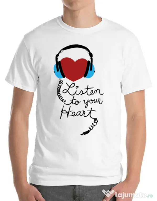 Tricou ADLER barbat Listen to your heart Alb