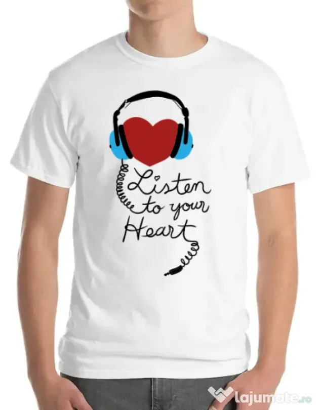 Tricou ADLER barbat Listen to your heart Alb