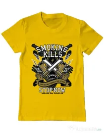 Tricou ADLER barbat Smoking Kills Galben