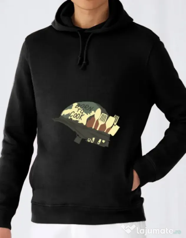 Hoodie barbat cu gluga Born To Cook Negru