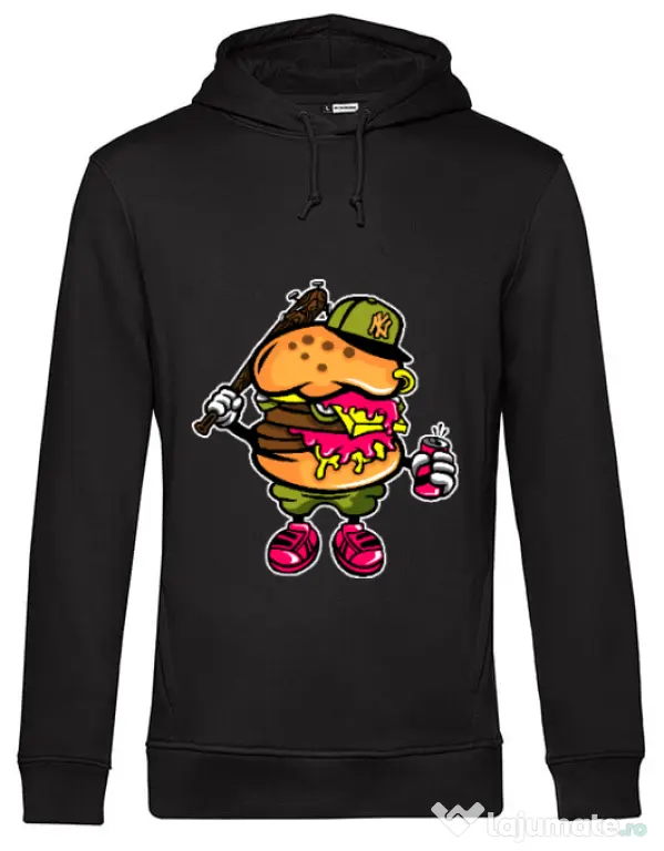 Hoodie barbat cu gluga Bastard burger Negru