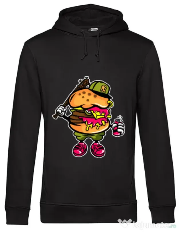 Hoodie barbat cu gluga Bastard burger Negru