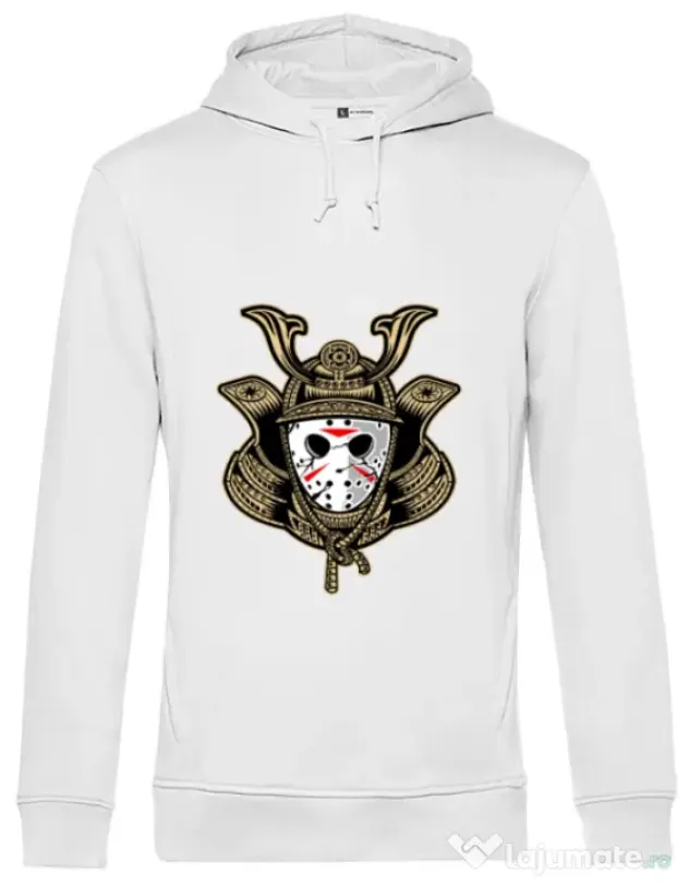 Hoodie barbat cu gluga Samurai Jason Alb