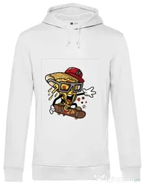 Hoodie barbat cu gluga Pizza Skater Alb