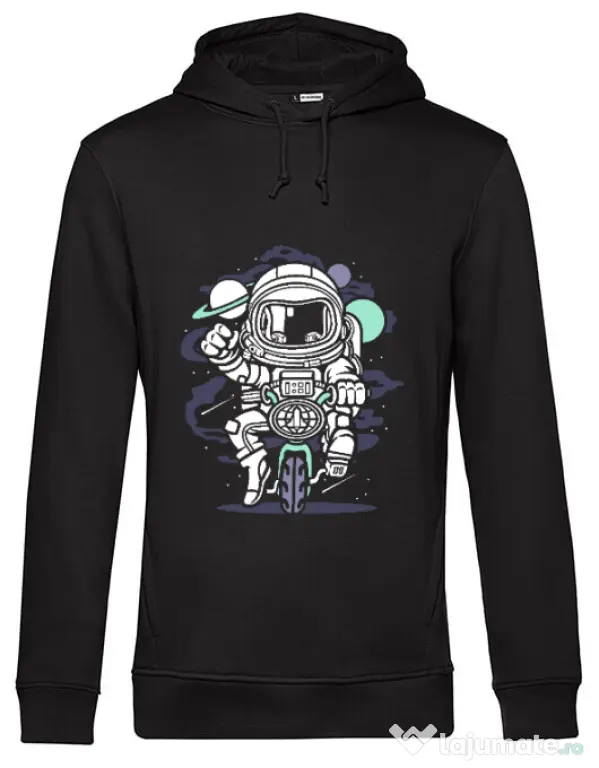 Hoodie barbat cu gluga Space Bike Negru