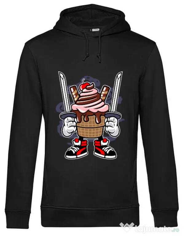 Hoodie barbat cu gluga Ice Cream Ninja Negru