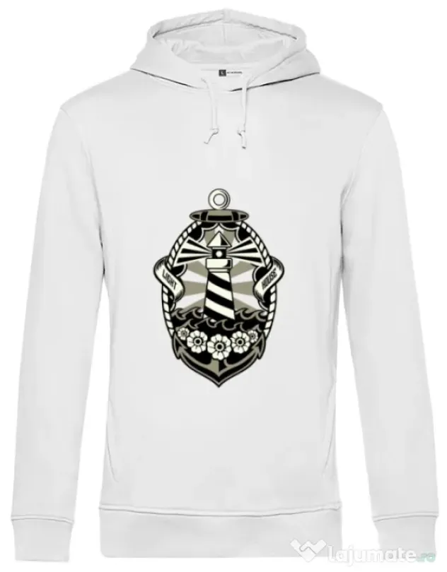 Hoodie barbat cu gluga Lighthouse Alb