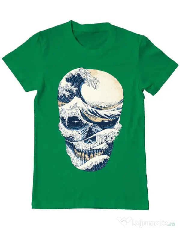 Tricou ADLER barbat The Great Wave off Skull Verde mediu