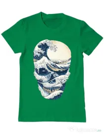 Tricou ADLER barbat The Great Wave off Skull Verde mediu
