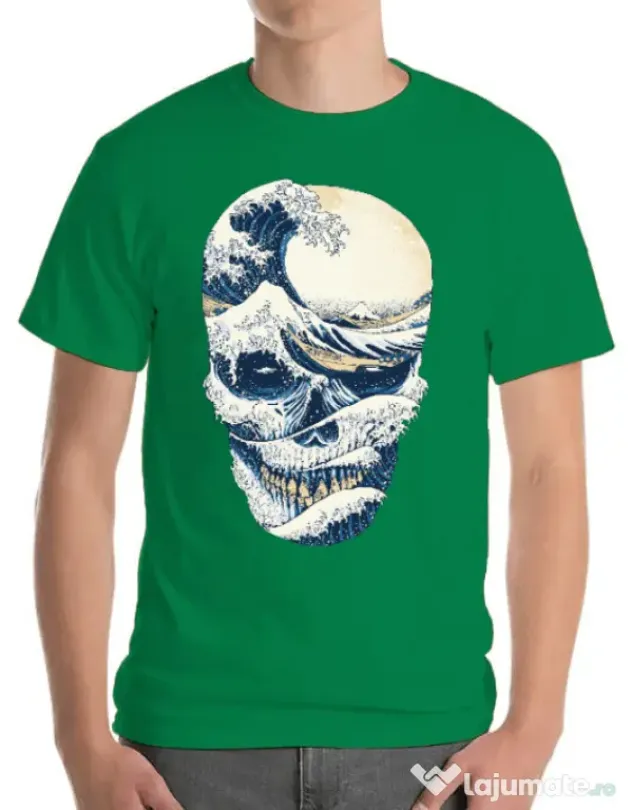 Tricou ADLER barbat The Great Wave off Skull Verde mediu