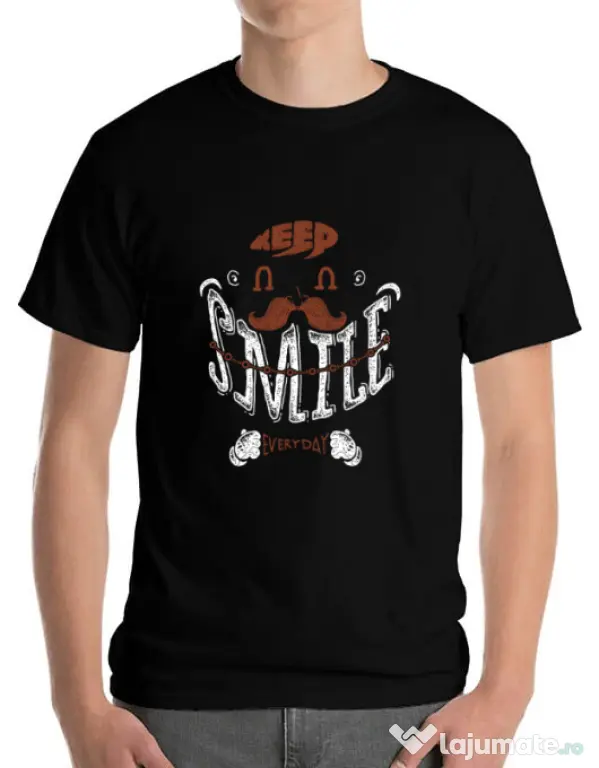 Tricou ADLER barbat Keep smile everyday Negru