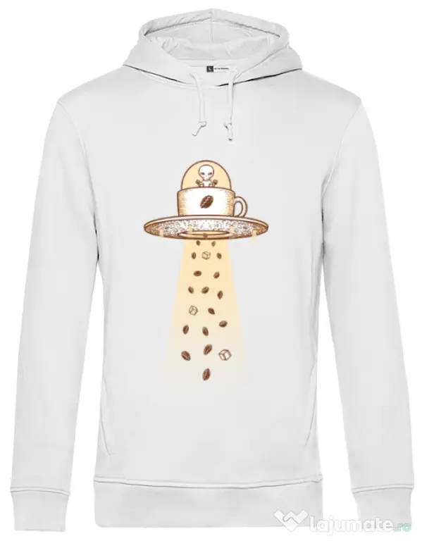 Hoodie barbat cu gluga Alien Coffee Invasion Alb