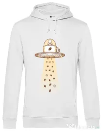 Hoodie barbat cu gluga Alien Coffee Invasion Alb