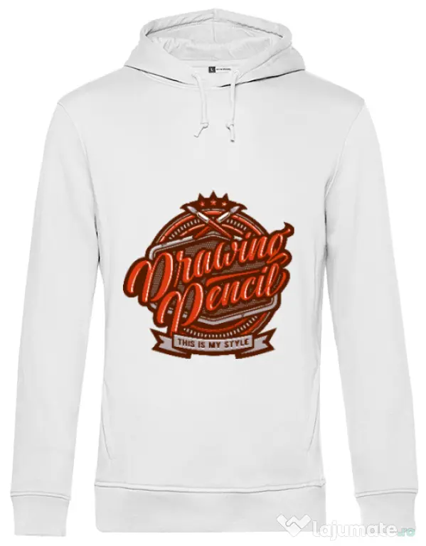 Hoodie barbat cu gluga Drawing Pencil Alb