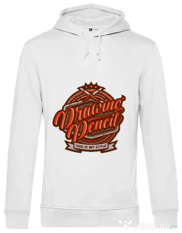Hoodie barbat cu gluga Drawing Pencil Alb