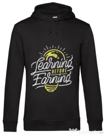 Hoodie barbat cu gluga Learning Before Earning Negru