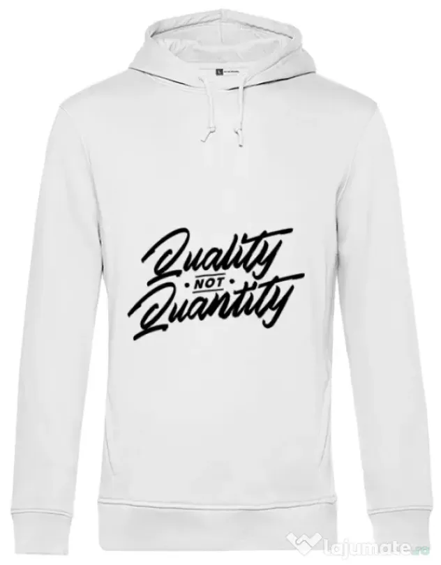 Hoodie barbat cu gluga Quality not quantity Alb