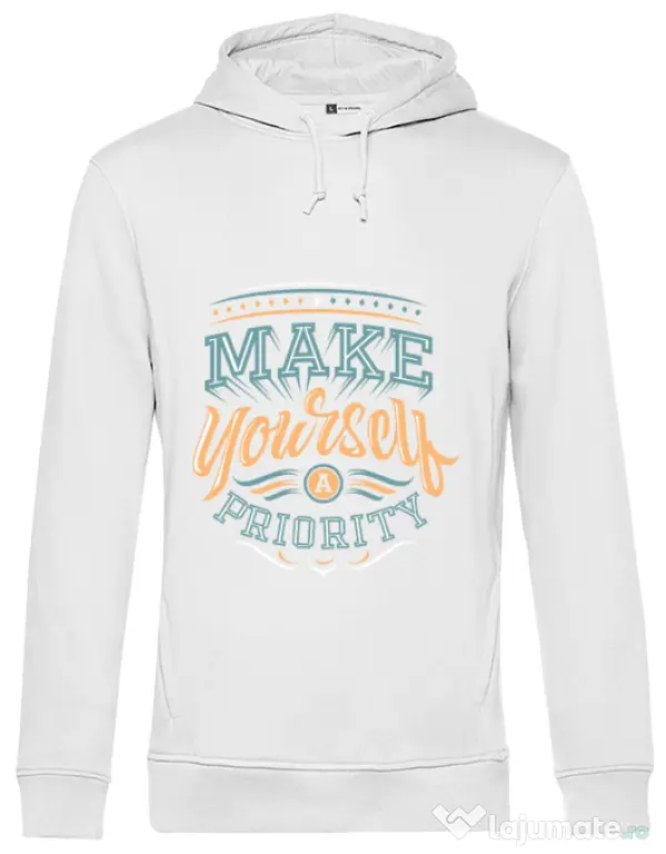 Hoodie barbat cu gluga Make yourself a priority Alb