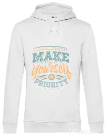 Hoodie barbat cu gluga Make yourself a priority Alb
