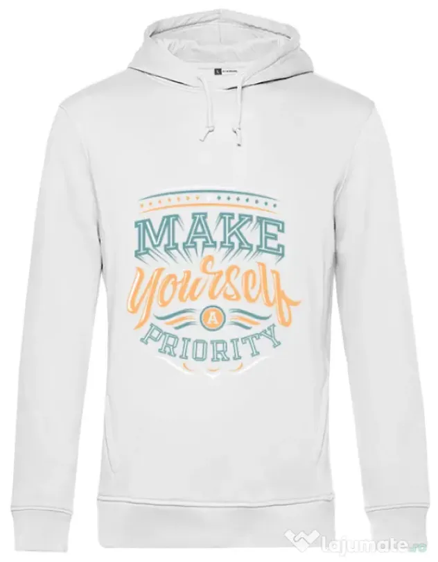 Hoodie barbat cu gluga Make yourself a priority Alb