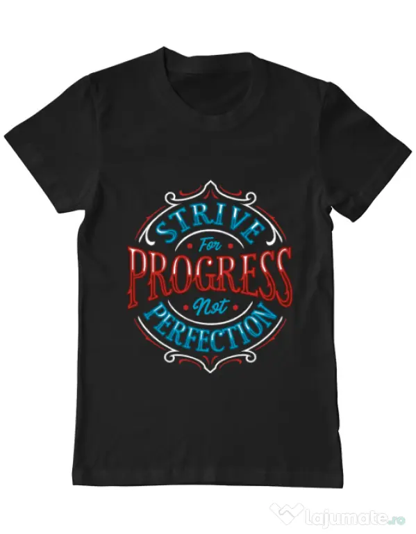 Tricou ADLER barbat Strive For Progress Not Perfection Negru