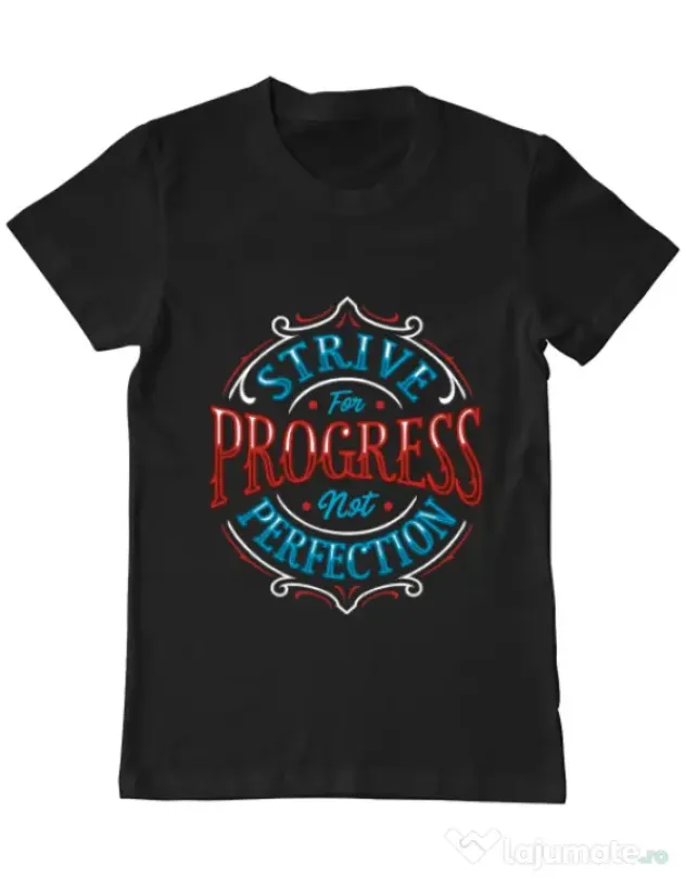 Tricou ADLER barbat Strive For Progress Not Perfection Negru