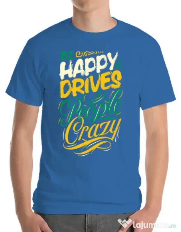 Tricou ADLER barbat Be happy Albastru azuriu