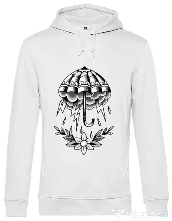 Hoodie barbat cu gluga Umbrella Tattoo Alb