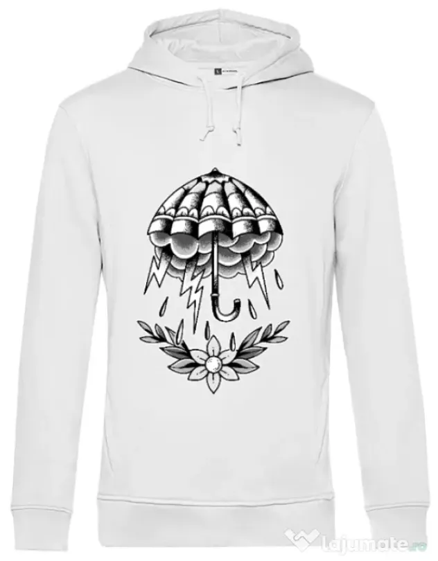 Hoodie barbat cu gluga Umbrella Tattoo Alb