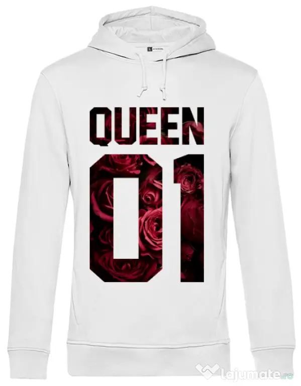 Hoodie barbat cu gluga Flower queen Alb