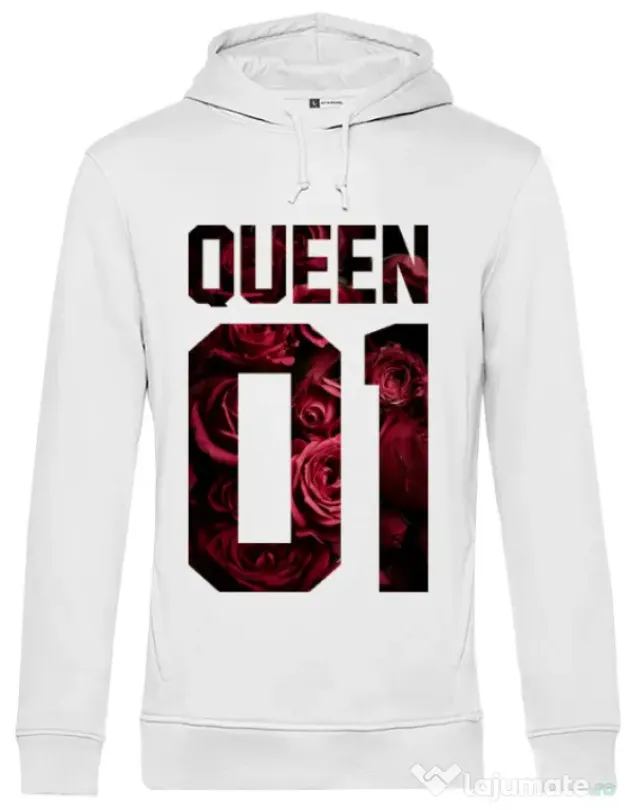 Hoodie barbat cu gluga Flower queen Alb