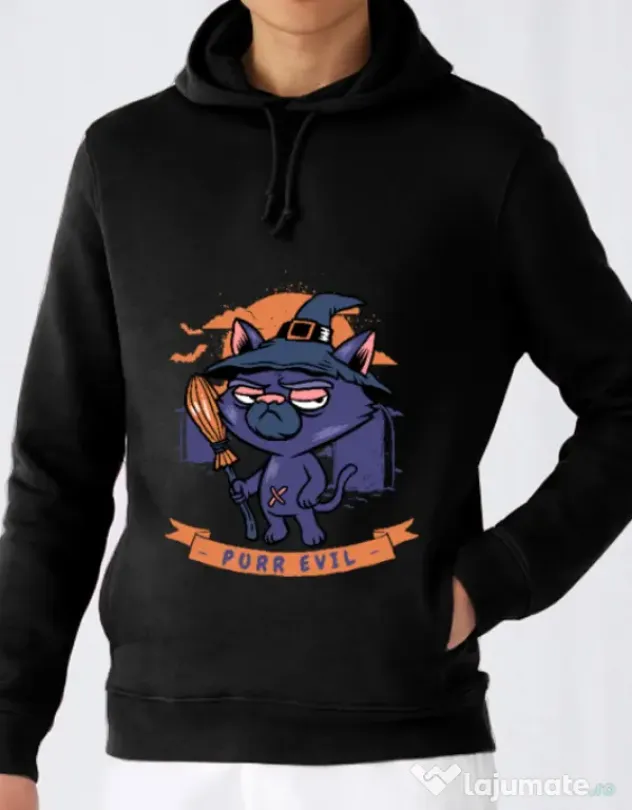 Hoodie barbat cu gluga Purr halloween Negru
