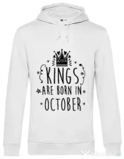 Hoodie barbat cu gluga Kings are born in October Alb 