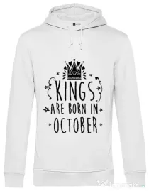 Hoodie barbat cu gluga Kings are born in October Alb