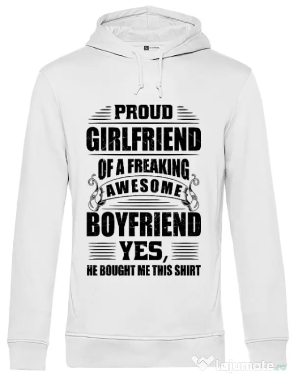 Hoodie barbat cu gluga Proud girlfriend Alb