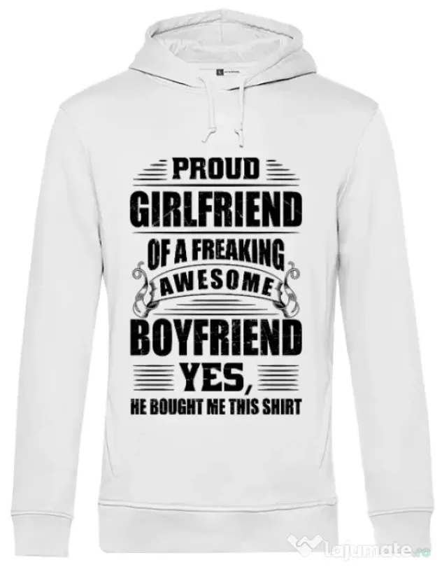 Hoodie barbat cu gluga Proud girlfriend Alb