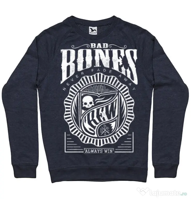 Bluza ADLER barbat Bad bones crew always win Denim inchis