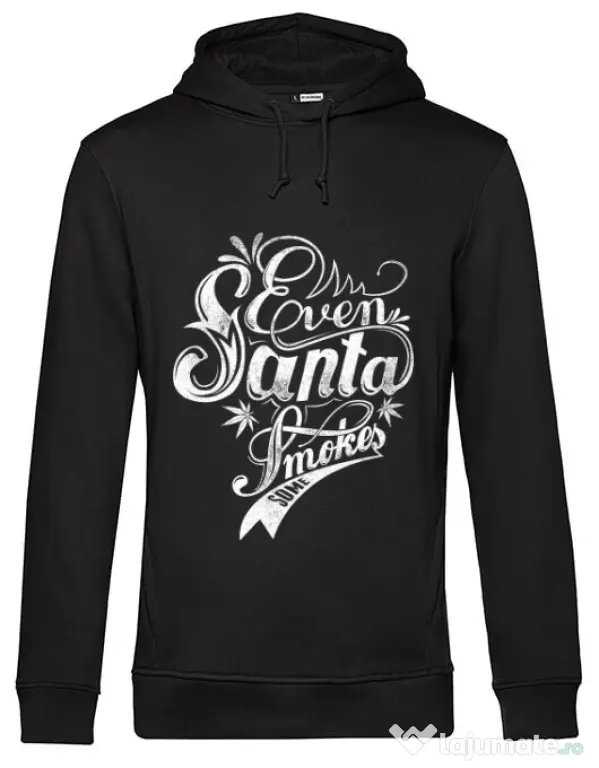 Hoodie barbat cu gluga Even santa smokes Negru