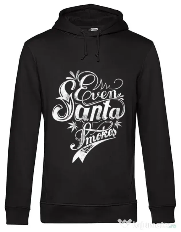 Hoodie barbat cu gluga Even santa smokes Negru