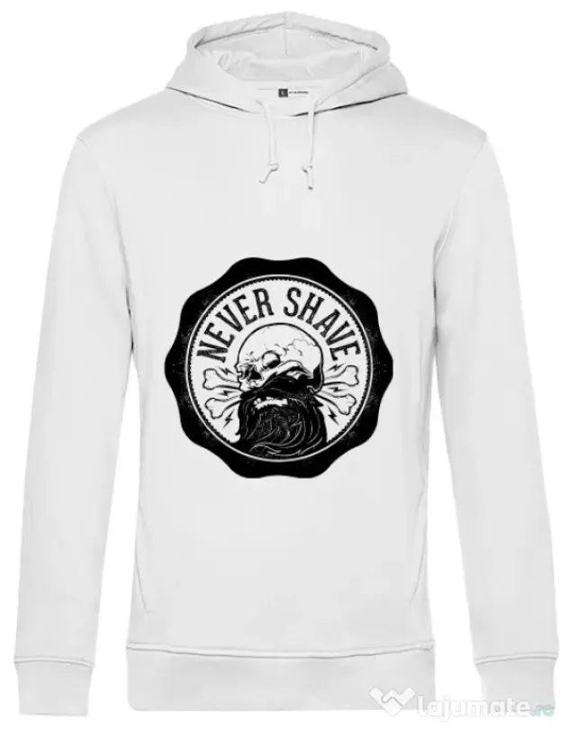 Hoodie barbat cu gluga Never shave Alb