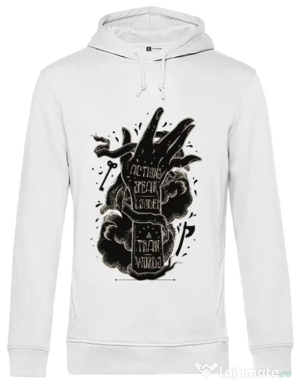 Hoodie barbat cu gluga Actions speak louder Alb