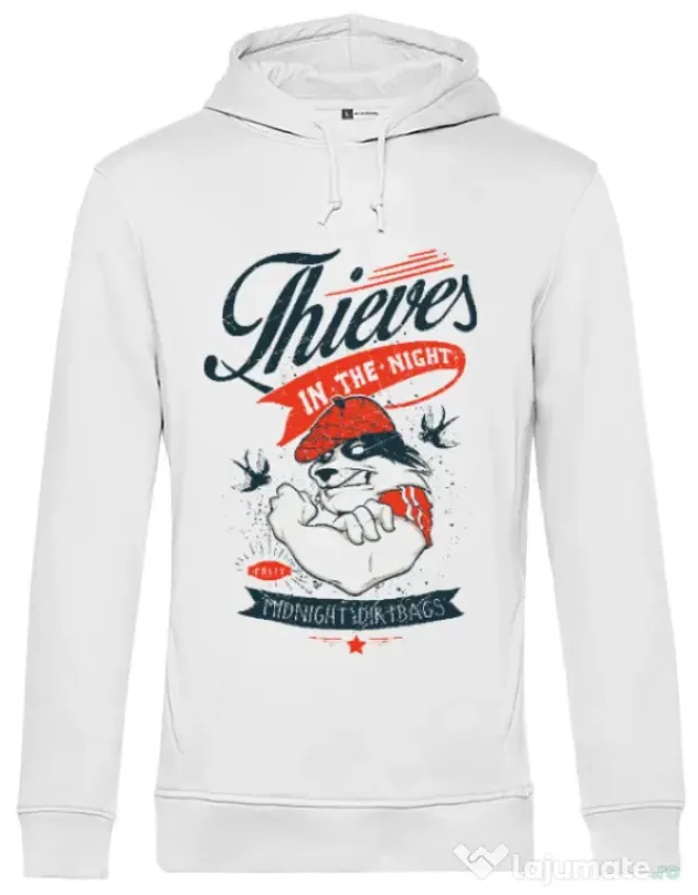 Hoodie barbat cu gluga Thieves in the Night Alb