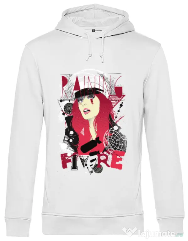 Hoodie barbat cu gluga Raining fire Alb