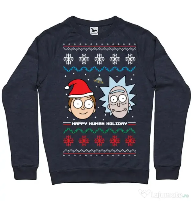 Bluza ADLER barbat Rick and Morty Christmas Denim inchis