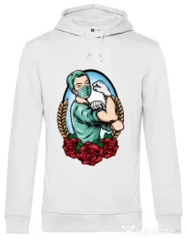 Hoodie barbat cu gluga Rockabilly Nurse Alb