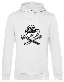 Hoodie barbat cu gluga Death before decaf Alb